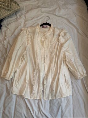 Anthropologie Lace-Trim Button Front Blouse